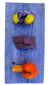 daisies, chocolate, and an orange