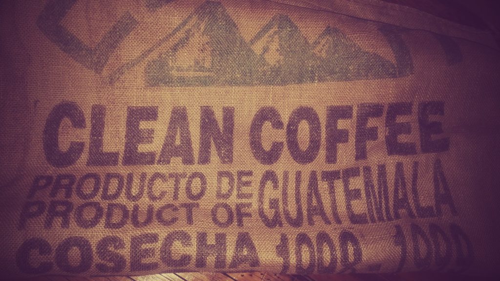 producto de guatemala printed on a burlap coffee bag